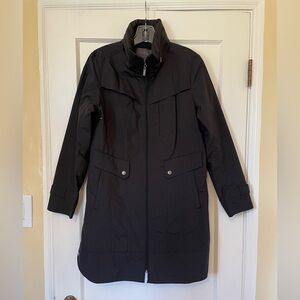 Cole Haan Black Long Trench Coat with Snap Flap Pockets